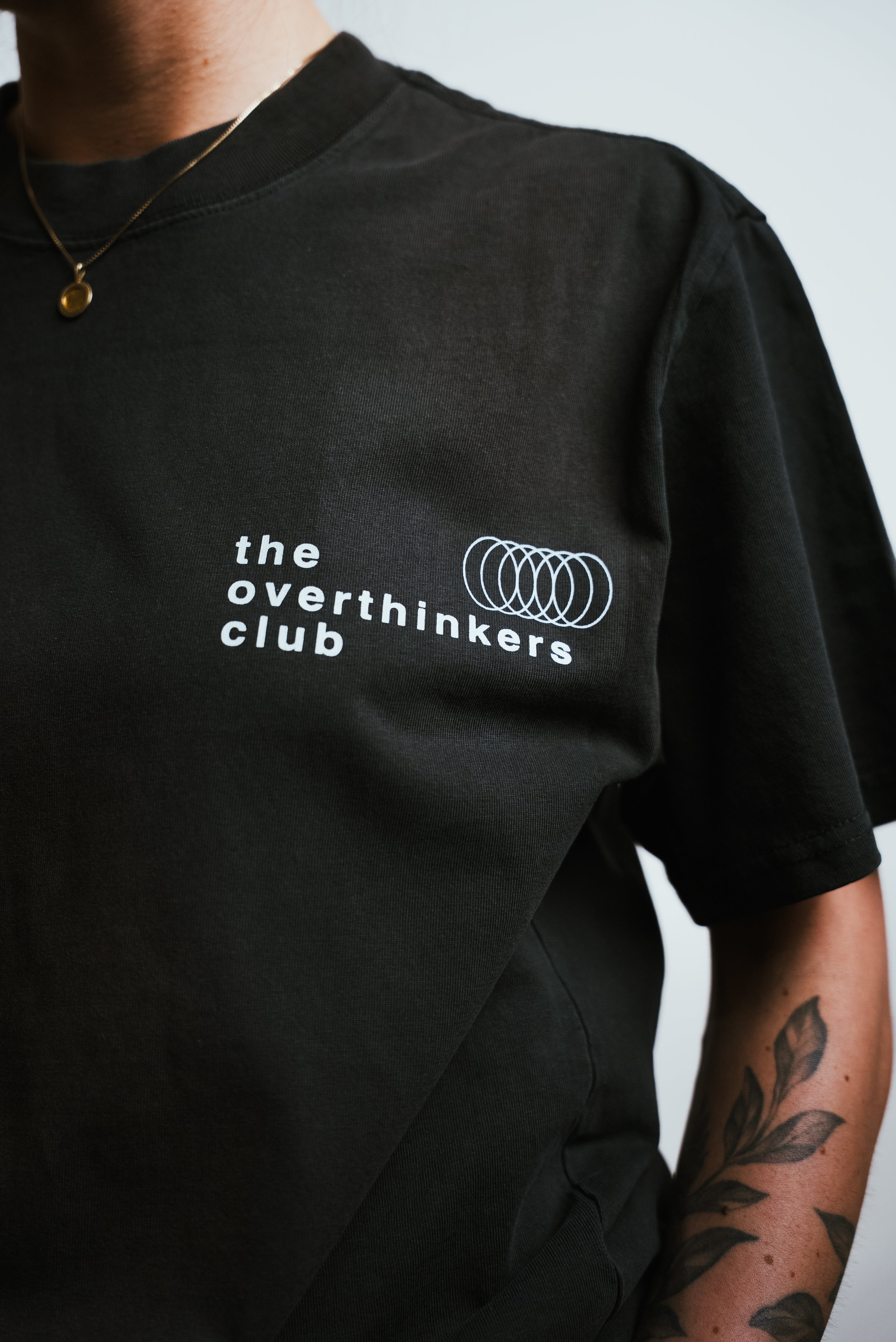The Overthinkers Club Shirt Model Front Closeup